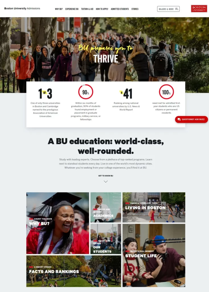 Boston University Admissions 波士頓大學招生網站